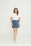 Floral Pattern Denim Skorts (Dark Wash)