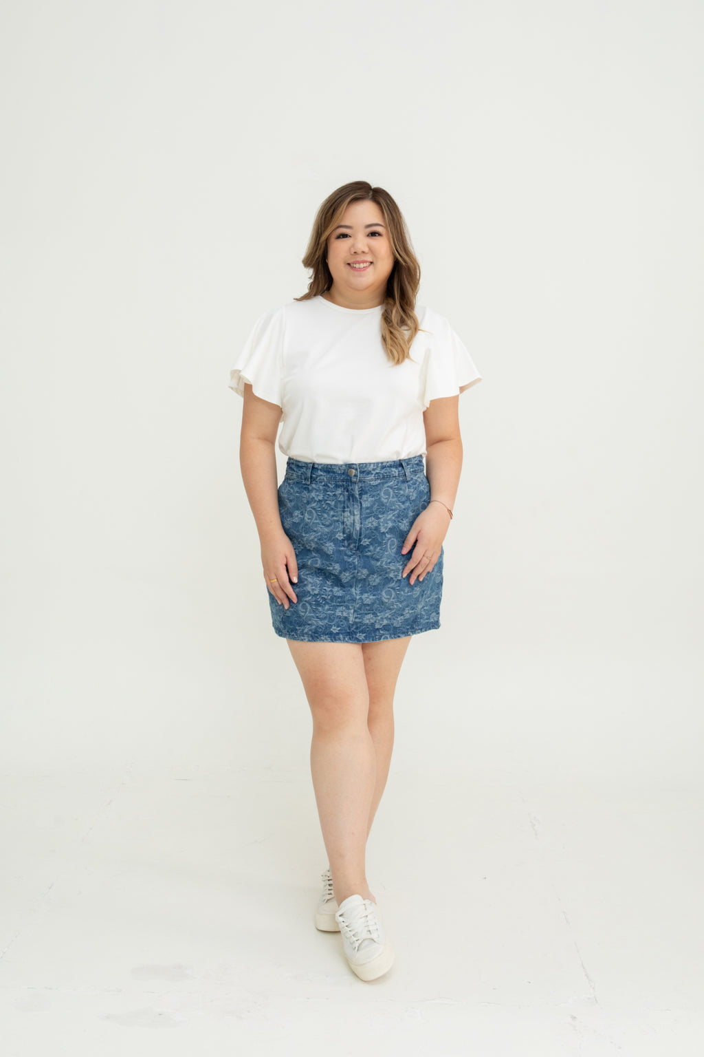 Floral Pattern Denim Skorts (Dark Wash)