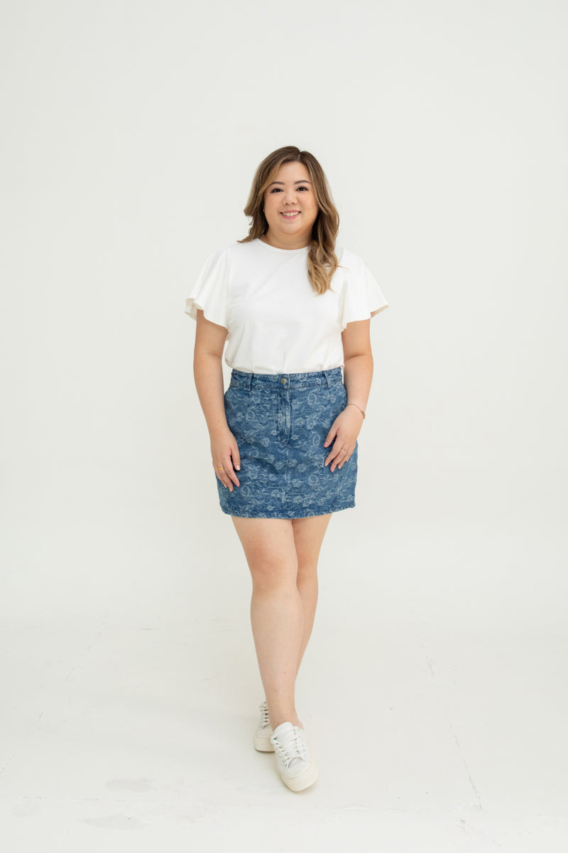 Floral Pattern Denim Skorts (Dark Wash)
