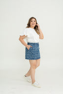 Floral Pattern Denim Skorts (Dark Wash)