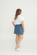 Floral Pattern Denim Skorts (Dark Wash)