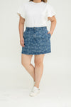 Floral Pattern Denim Skorts (Dark Wash)