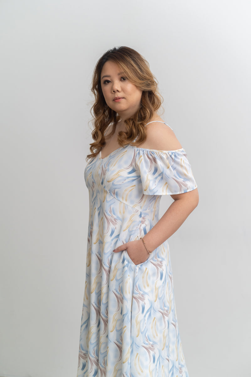 Cold-Shoulder Panel Dress (Sky)