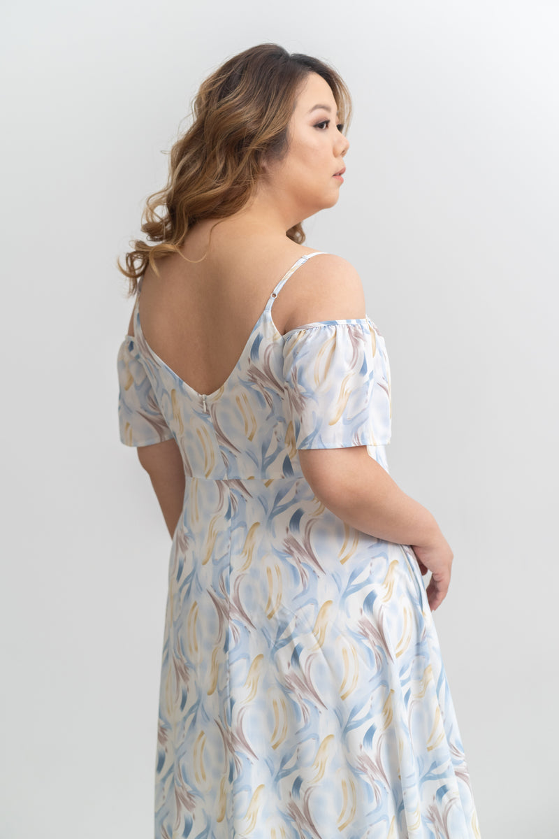 Cold-Shoulder Panel Dress (Sky)