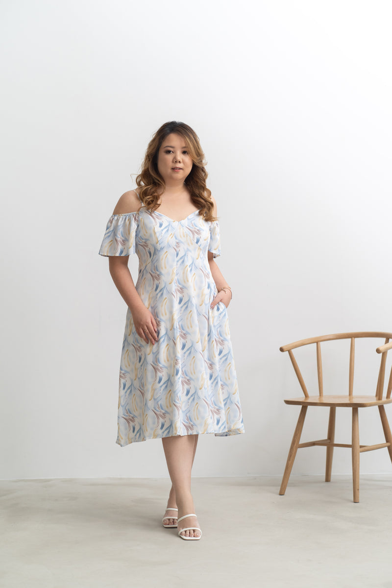 Cold-Shoulder Panel Dress (Sky)