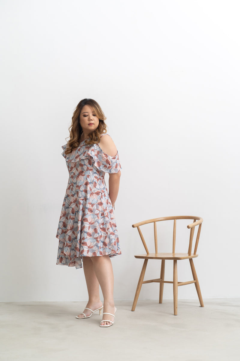 Boat Sleeves Linen Dress (Fall leaves)