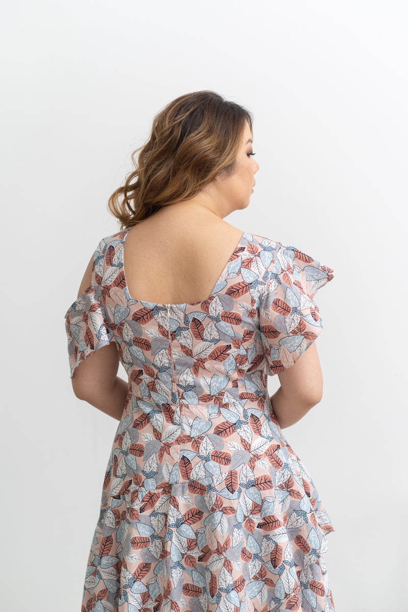 Boat Sleeves Linen Dress (Fall leaves)