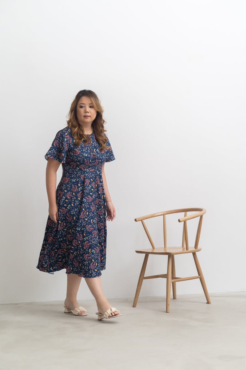 Gathered-waist Midi Dress (édition limitée print - Autumn)