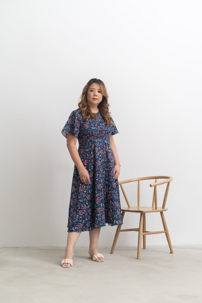 Gathered-waist Midi Dress (édition limitée print - Autumn)