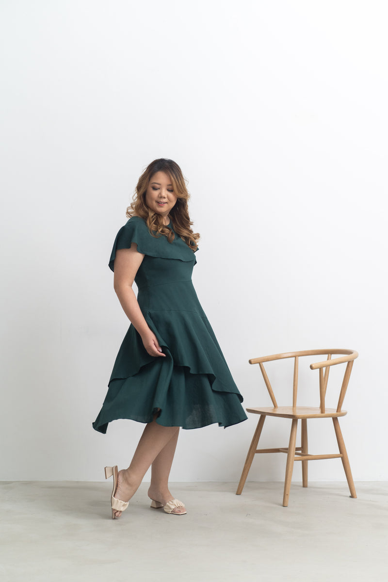 Boat Sleeves Linen Dress (Forest)