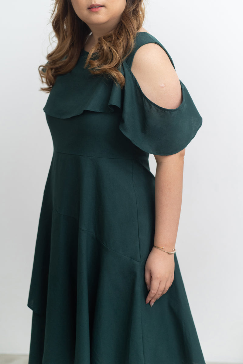 Boat Sleeves Linen Dress (Forest)