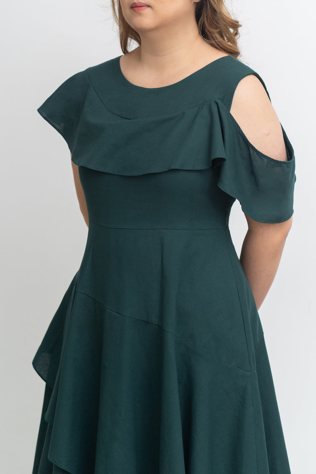 Boat Sleeves Linen Dress (Forest)