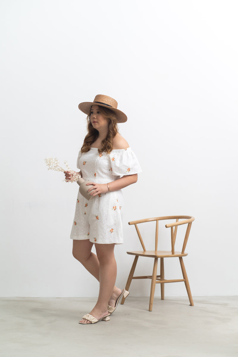 2-way Off Shoulder Romper (Embroidery)