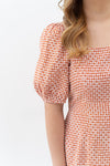 2-way Puff Sleeves Textured Dress (Orange Daisy)