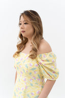 2-way Puff Sleeves Textured Dress (Marigold)