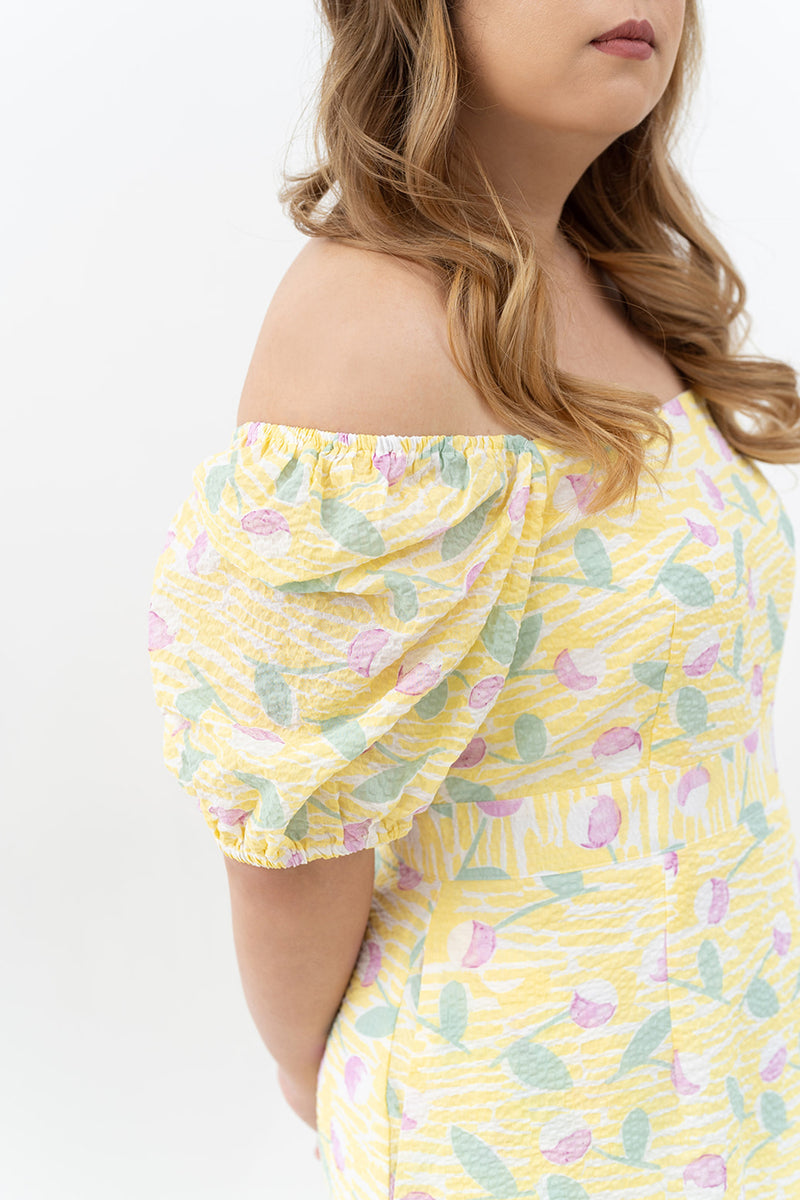 2-way Puff Sleeves Textured Dress (Marigold)