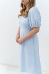 2-way Puff Sleeves Textured Dress (Blue Checks)