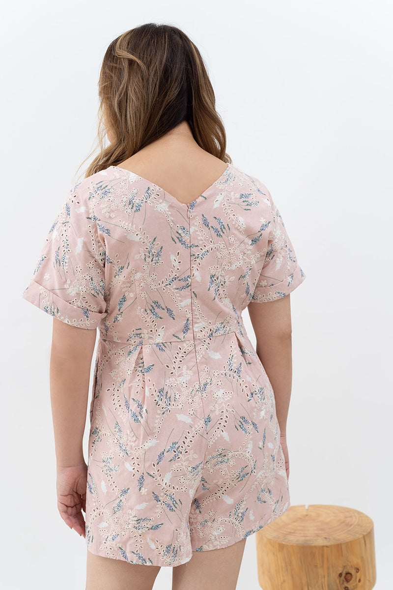 Embroidery Pastel Floral Romper (Pink Pampas Fields)