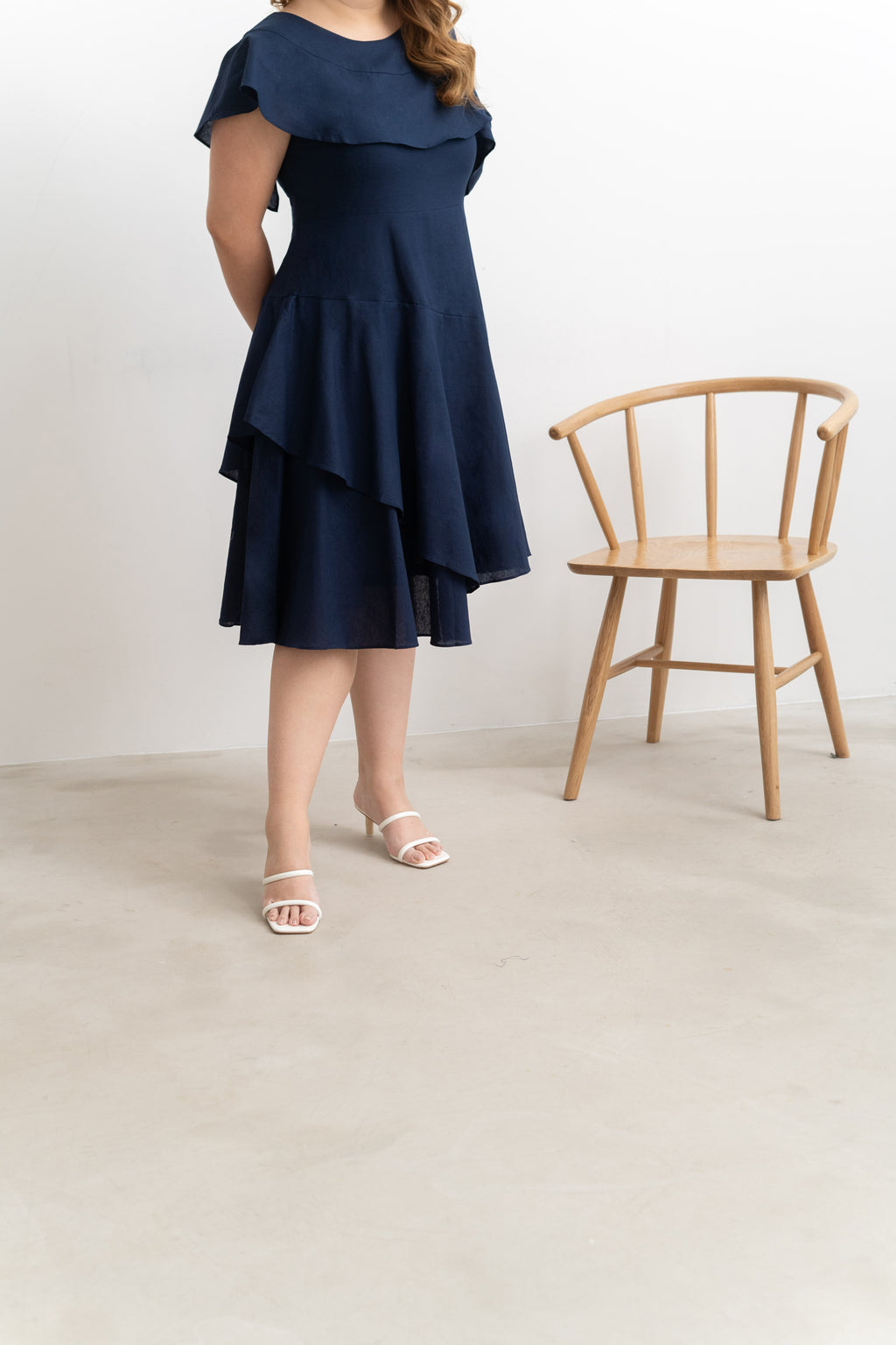 Boat Sleeves Linen Dress (Deep Sea)