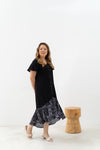 Asymmetrical Frills Midi Dress (Black)