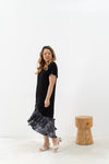 Asymmetrical Frills Midi Dress (Black)