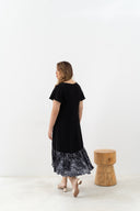 Asymmetrical Frills Midi Dress (Black)