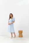2-way Puff Sleeves Textured Dress (Blue Checks)