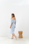 2-way Puff Sleeves Textured Dress (Blue Checks)