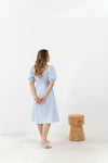 2-way Puff Sleeves Textured Dress (Blue Checks)