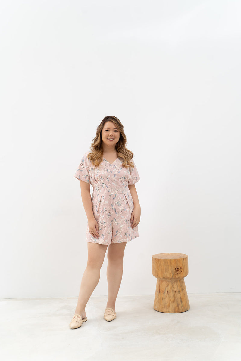 Embroidery Pastel Floral Romper (Pink Pampas Fields)