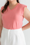 Iron-Free V Neck Shoulder Pad Tank Top (Pink)