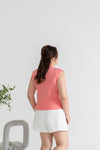 Iron-Free V Neck Shoulder Pad Tank Top (Pink)