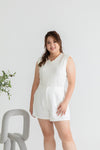 Iron-Free V Neck Shoulder Pad Tank Top (White)