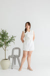 Iron-Free V Neck Shoulder Pad Tank Top (White)