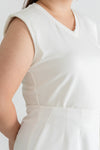 Iron-Free V Neck Shoulder Pad Tank Top (White)