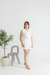 Iron-Free V Neck Shoulder Pad Tank Top (White)