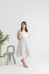 Tortoise Shell Buttons Printed Skirt (White Magnolia)
