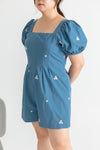 Front Panel Smock-back Romper (Blue Daisy)