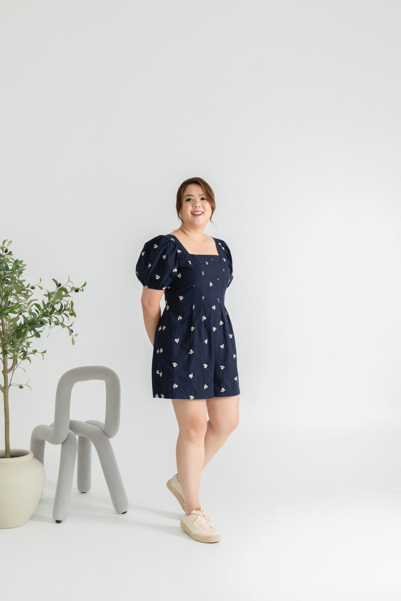 Front Panel Smock-back Romper (Navy)