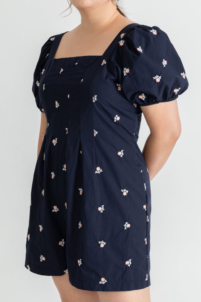 Front Panel Smock-back Romper (Navy)