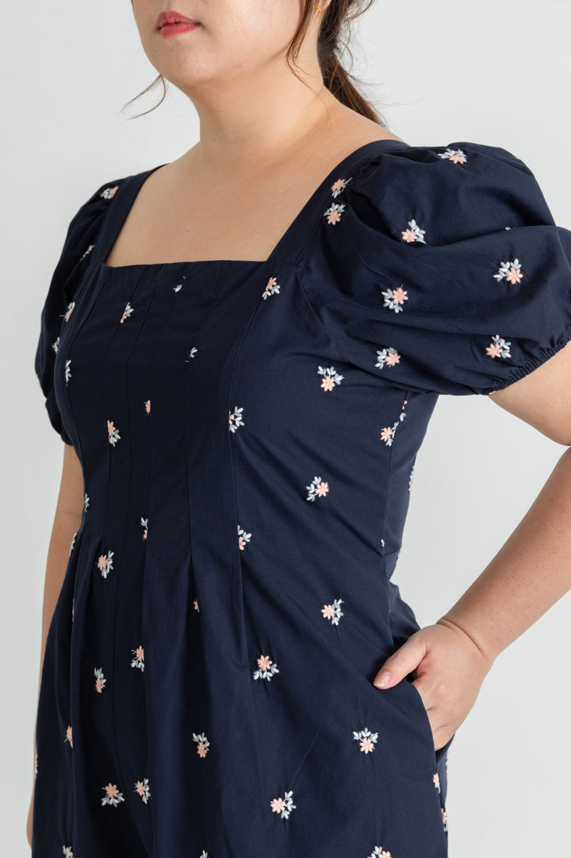 Front Panel Smock-back Romper (Navy)