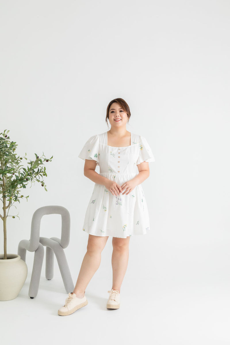 Open Field Mini Dress Romper (White)