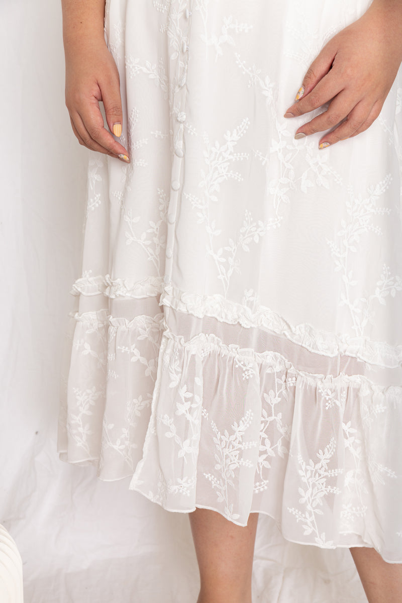 Embroidery Floral Midi Dress (White), Dress - 1214 Alley