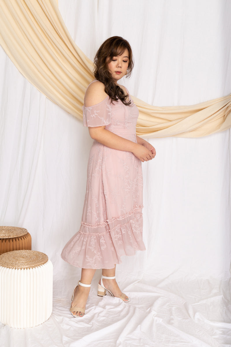 Embroidery Floral Midi Dress (Nude Blush), Dress - 1214 Alley