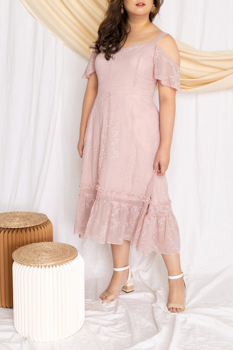 Embroidery Floral Midi Dress (Nude Blush), Dress - 1214 Alley