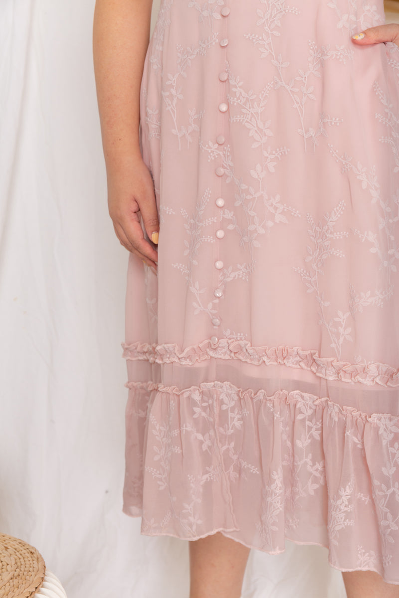 Embroidery Floral Midi Dress (Nude Blush), Dress - 1214 Alley