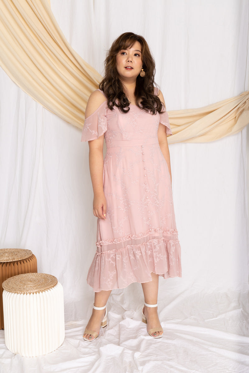 Embroidery Floral Midi Dress (Nude Blush), Dress - 1214 Alley