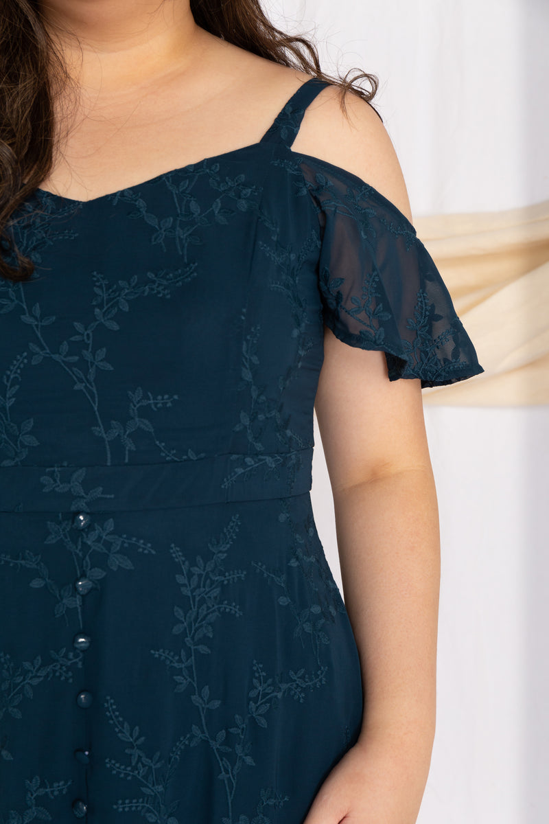 Embroidery Floral Midi Dress (Forest Green), Dress - 1214 Alley
