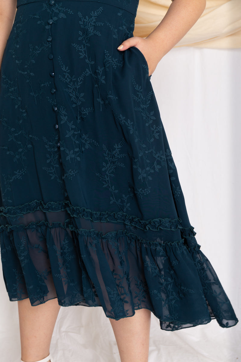 Embroidery Floral Midi Dress (Forest Green), Dress - 1214 Alley