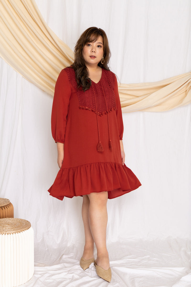 Crochet-Tassels Textured Dress (Burnt Orange), Dress - 1214 Alley